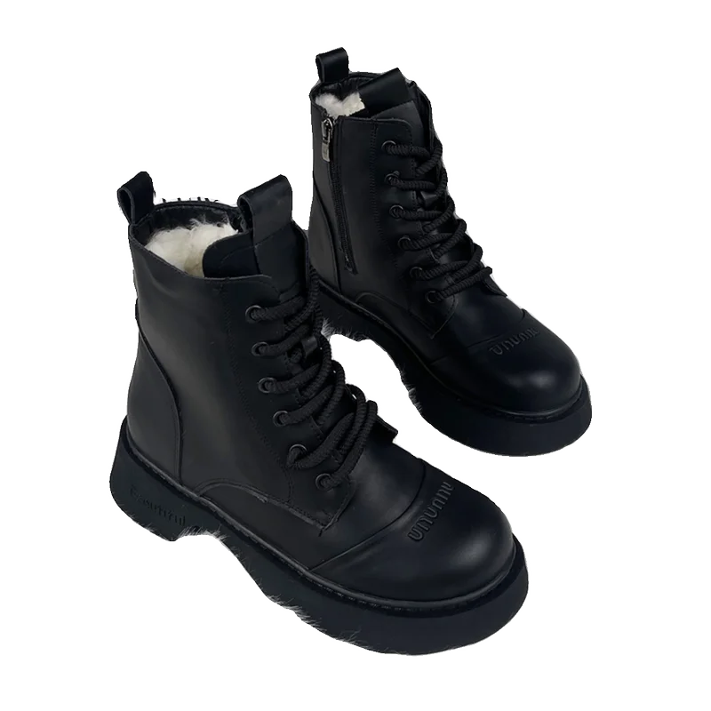 Женские кожаные сапоги с круглым носком на молнии каблуком