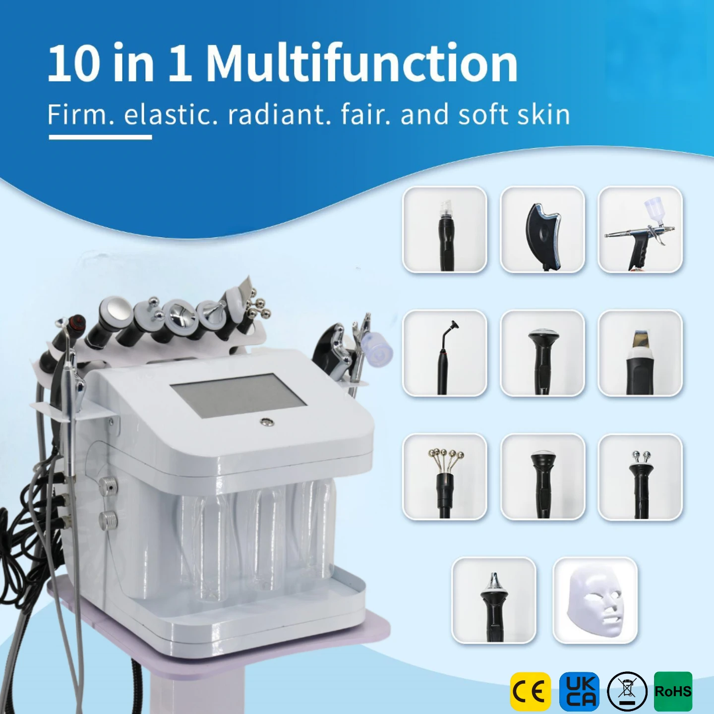 Фото Многофункциональный аппарат для гидродермабразии 10 в 1: H2O2 Aqua Peel, кислородно-водный пилинг, глубокое очищение, RF-лифтинг, омоложение кожи, SPA D №2
