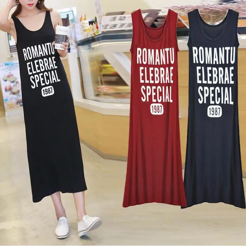 

2022 Summer New Simple Solid Color Casual Vest Dress Bohemian Mopping Beach Dress Loose Elastic Women Long Dress Free Shipping