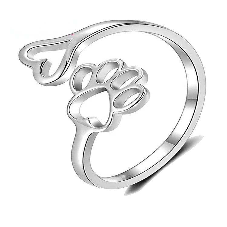 

Best Selling Dog Cat Footprints Women Men Boy Girl Unisex Opening Adjustable Finger Ring 925 Sterling Silver Jewelry 3 Colors