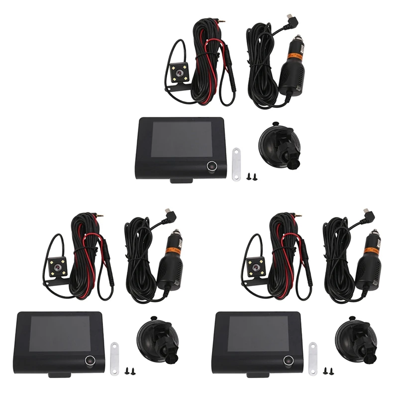 3x3 в 1 4-дюймовый автомобильный видеорегистратор 170 градусов 1080P HD с двумя