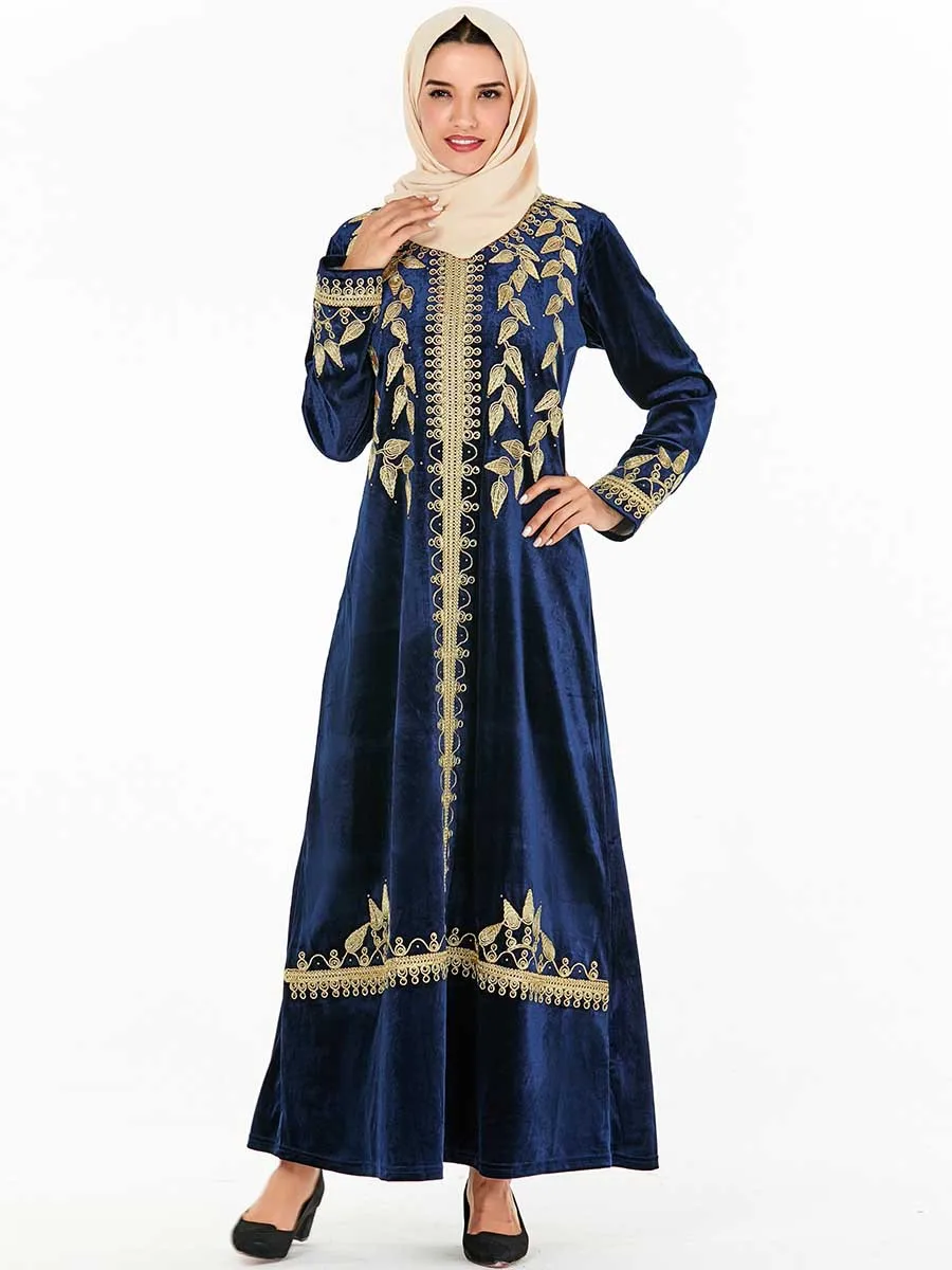 Женское бархатное платье с вышивкой, длинное платье в мусульманском стиле