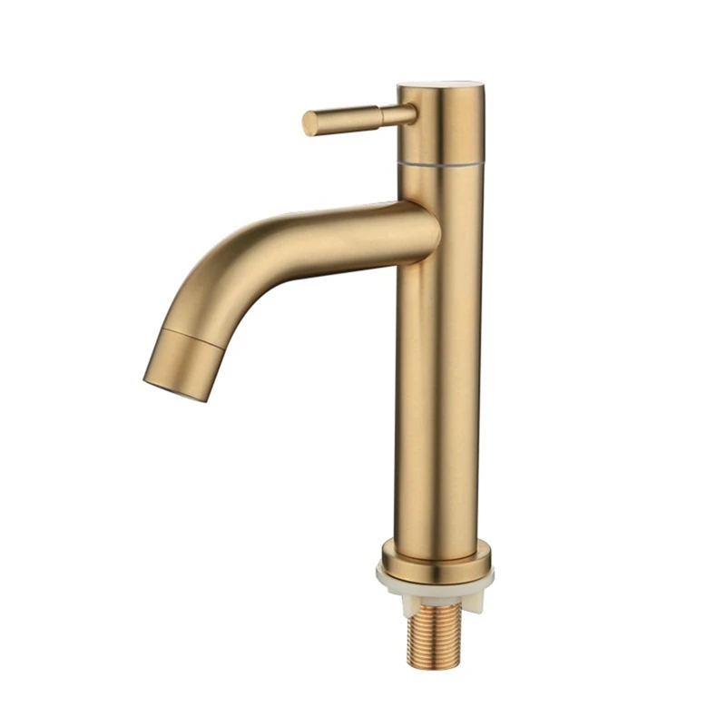 

2X Brush Gold Single Cold Basin Faucet 304 Material Basin Mixer Bathroom Sink Faucet Water Wash Mixer Tap-A