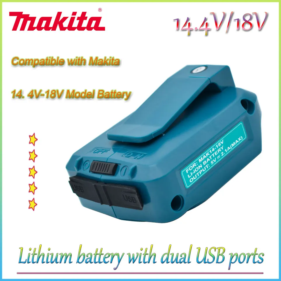 

NEW 14.4V/18V Li-on Battery Dual USB Port with LED Light Spotlight Outdoor Flashlight For Makita BL1415 BL1430 BL1830 Batteries