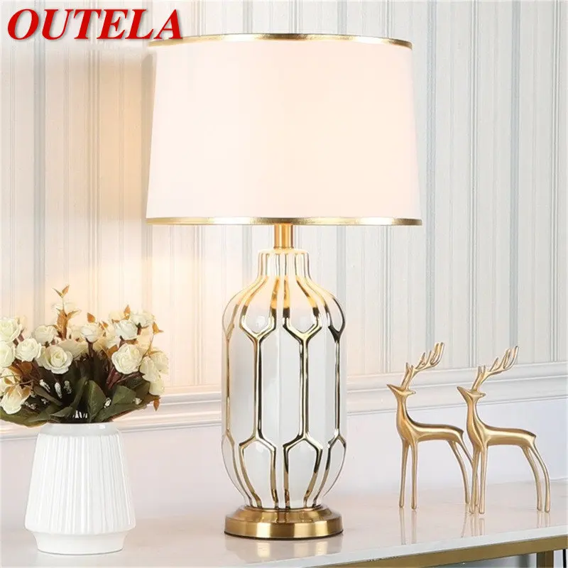 

OUTELA Ceramic Table Lamps Desk Luxury Modern Contemporary Fabric for Foyer Living Room Office Creative Bed Room Hotel