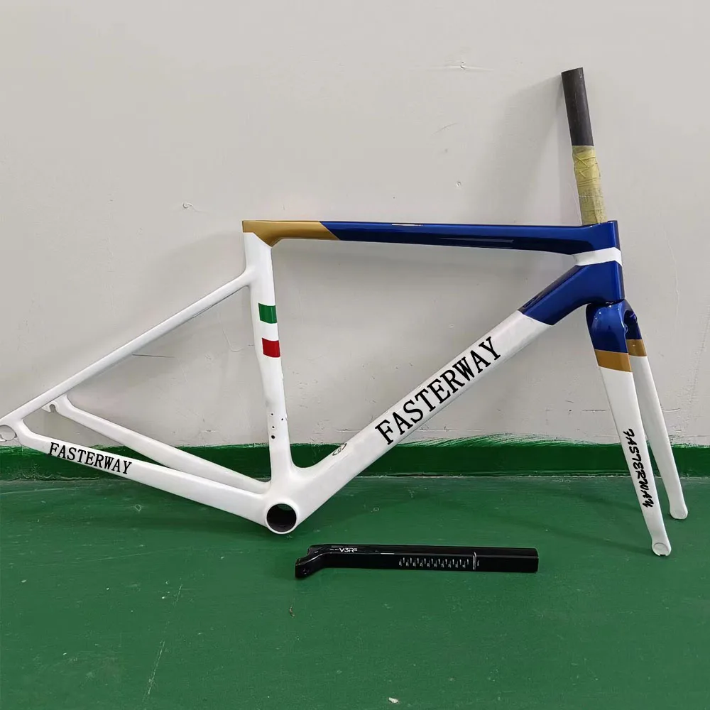 

White Blue V3RS Frames T1100 Carbon Frame Road Bicycle Racing Bike Frameset With Fork Headset Seatpost Clamp Rim Disc Brake