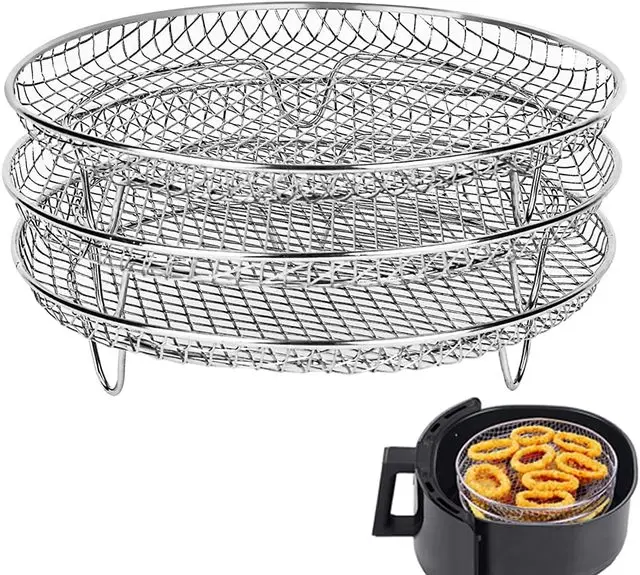 

Fryer Anti-corrosion Stainless Gadgets Rack Home Kitchen Cooker Grilling For Steamer Grid Steel Oven Air Rack 3-layers Stackable