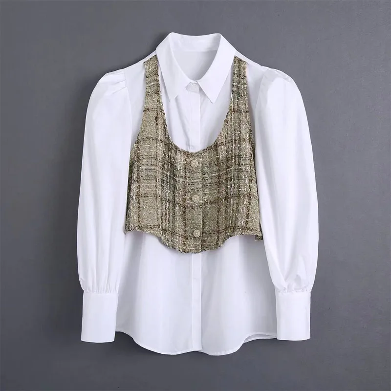 

Spring and autumn women's casual solid color lapel long-sleeved stitching shirt