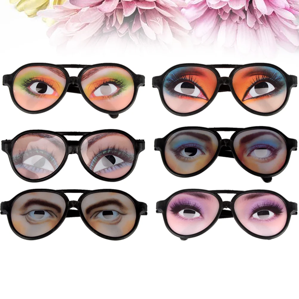 

6pcs funny eyes glasses Funny Eye Disguise Glasses Trick Eyes Glasses Male Female Eye Glasses for Party Photo Booth funny