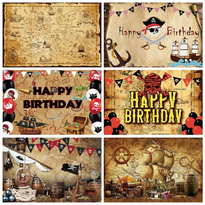 

Pirate Treasure World Map Photography Backdrop Baby Birthday Party Decoration Photographic Background Photoshoot Photo Studio