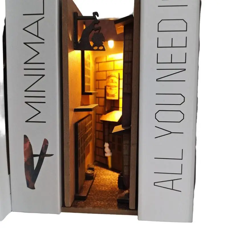

Vintage Nightlife Book Shelf Insert Wooden Miniature Dollhouse Model Christmas Gift Home Decoration Arts Miniatures Crafts