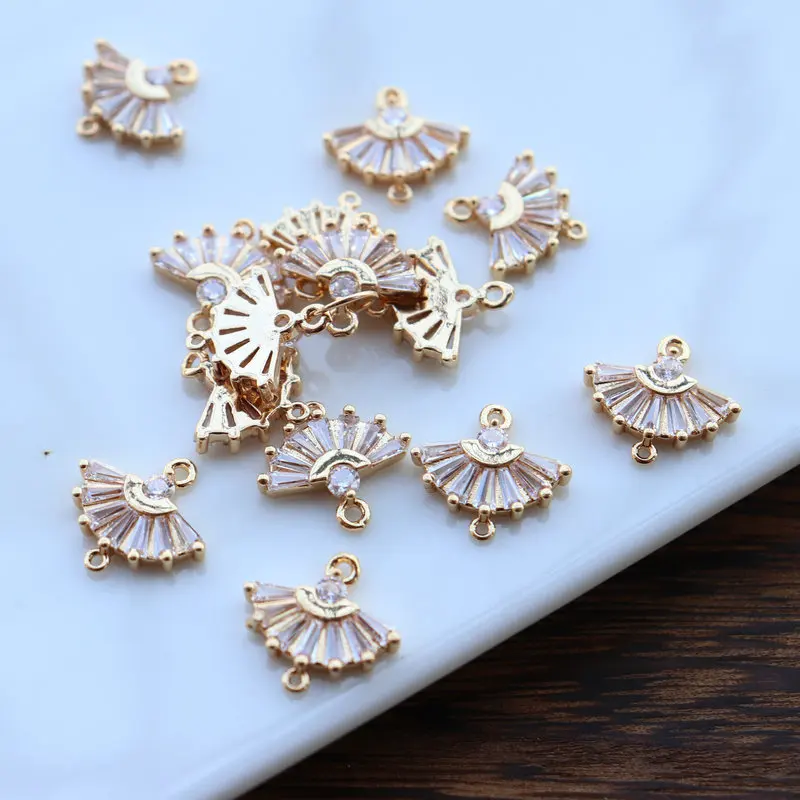

Gold-plated Copper Creative Fan Retro Zircon Charm Pendant 20pcs/lot for DIY Fashion Drop Earring Jewelry Finding Accessorie