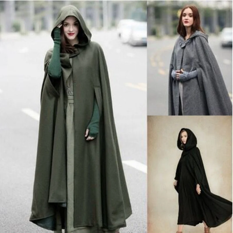 

Cosplay Novel Shawl Pluvial Cocktail Long Coat Women Hooded Cloak Button Robe Outwear