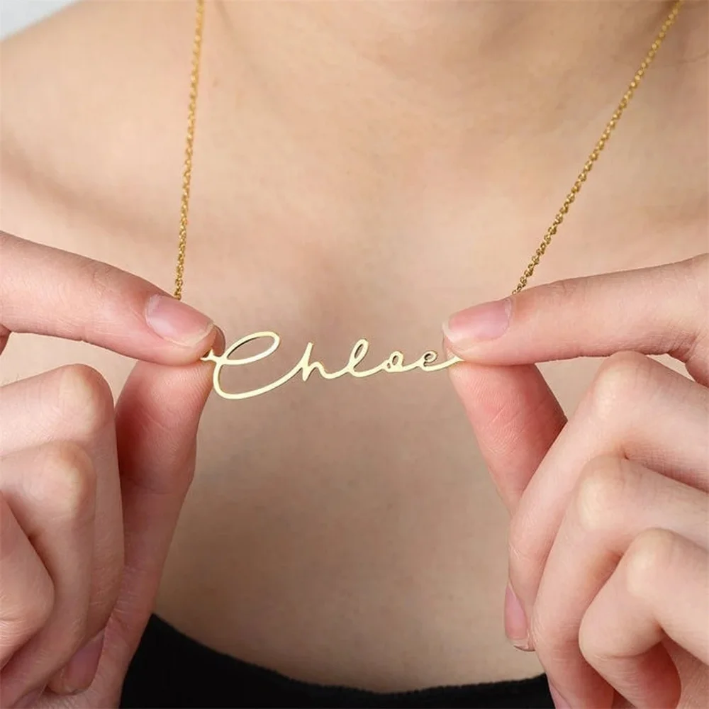 

Custom Name Necklaces for Women Personalized Cursive Font Letter Stainless Steel Nameplate Gold Choker Necklace Jewelry Gift