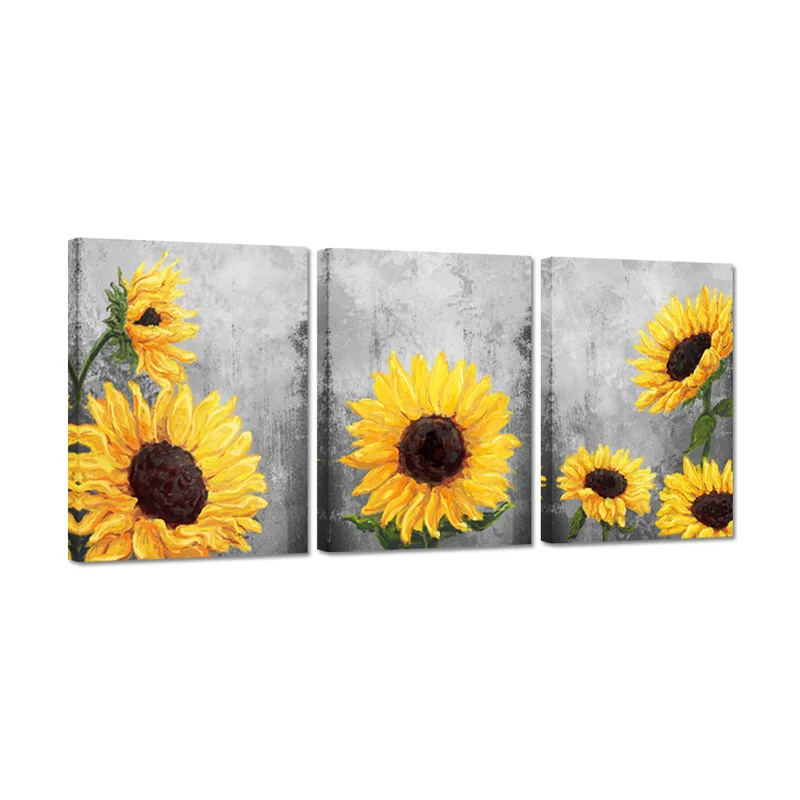 

3 Pieces Abstract Sunflowers Poster Wall Decor Yellow Flowers Print Canvas Art Modern Style Picture Living Room Home Decor