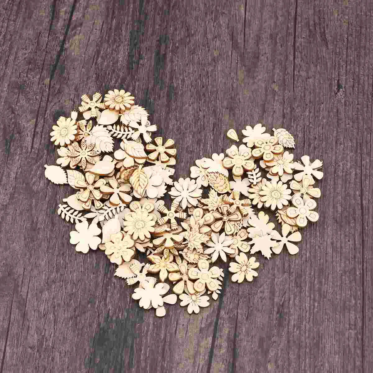 

200 pcs Wooden Pieces Flower Leaves Creative Educational Cutouts Slice for Scrapbooking Embellishments