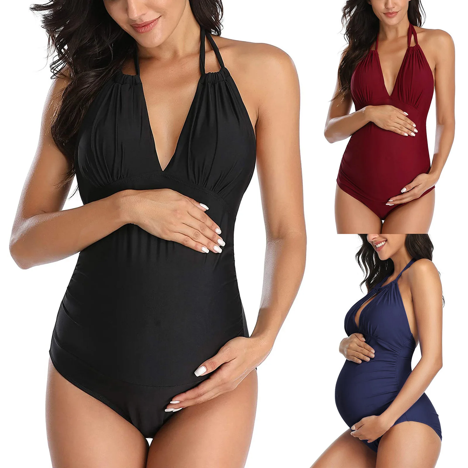 

Maternity Swimwear One Piece Halter V Neck Pregnancy Monokini Swimsuits Pregnant Woman Bikini Bathing Suit Tankinis Beachwear