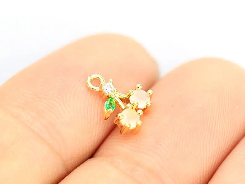 

6pcs Dainty CZ Cherry charms, Real 14K Gold plated, Earring Charms For Hoops, Dangling Bracelet Charms, Keychain Charm G086