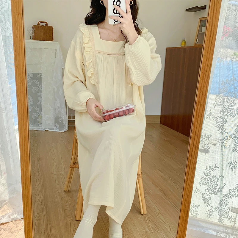 

100% Double Guaze Cotton Maternity Nursing Sleepwear Thin Light Loose Night Dress Clothes Summer Pregnancy Nightwear Nightgown