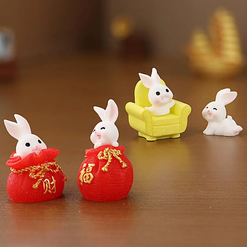 

2pcs Miniature Cute Chinese New Year of the Rabbit Zodiac Micro Landscape Dollhouse Small Bunny Ornament 2023 Home Decoration