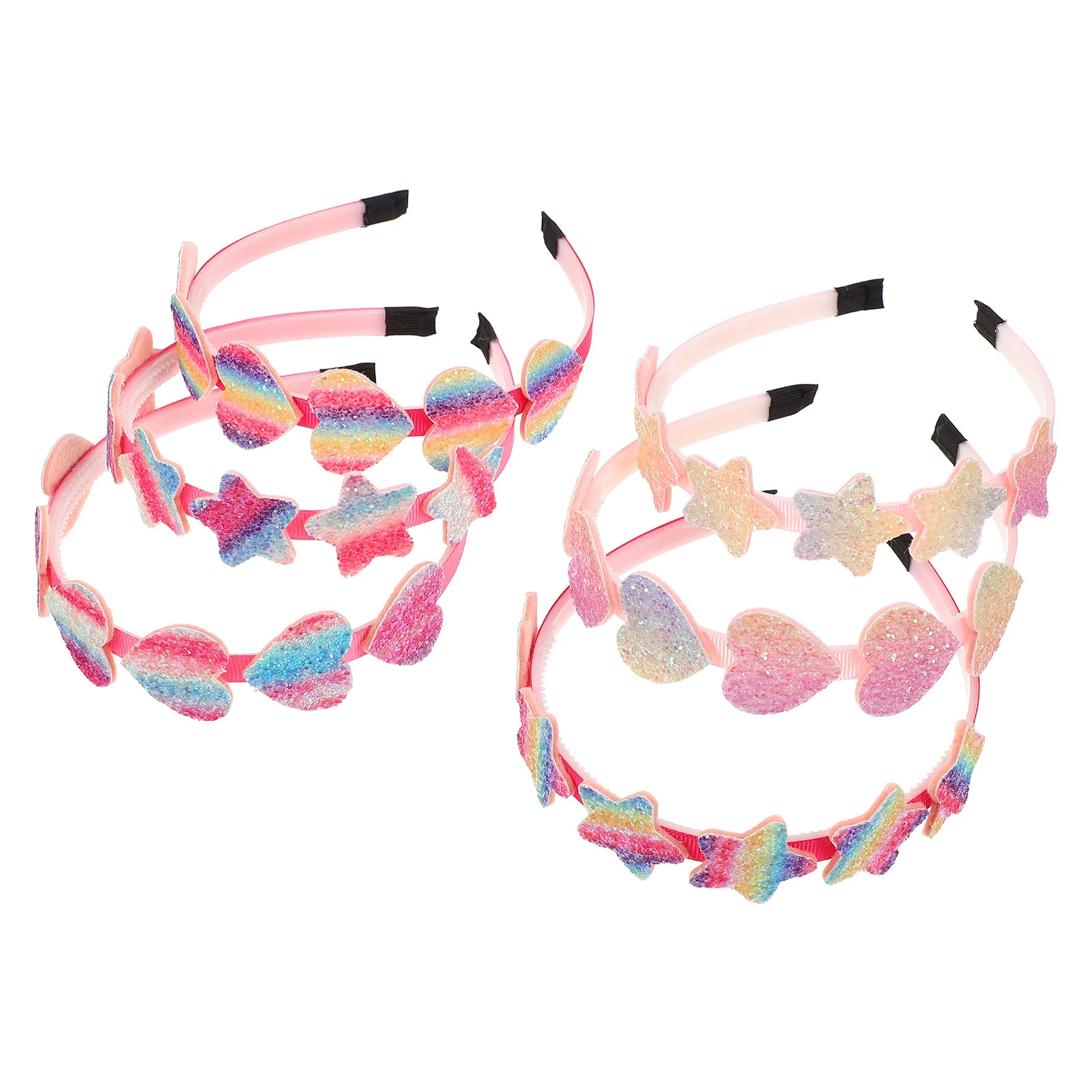 

6Pcs Star Shape Child Hair Hoops Chic Sequin Glitter Powder Heart Headbands