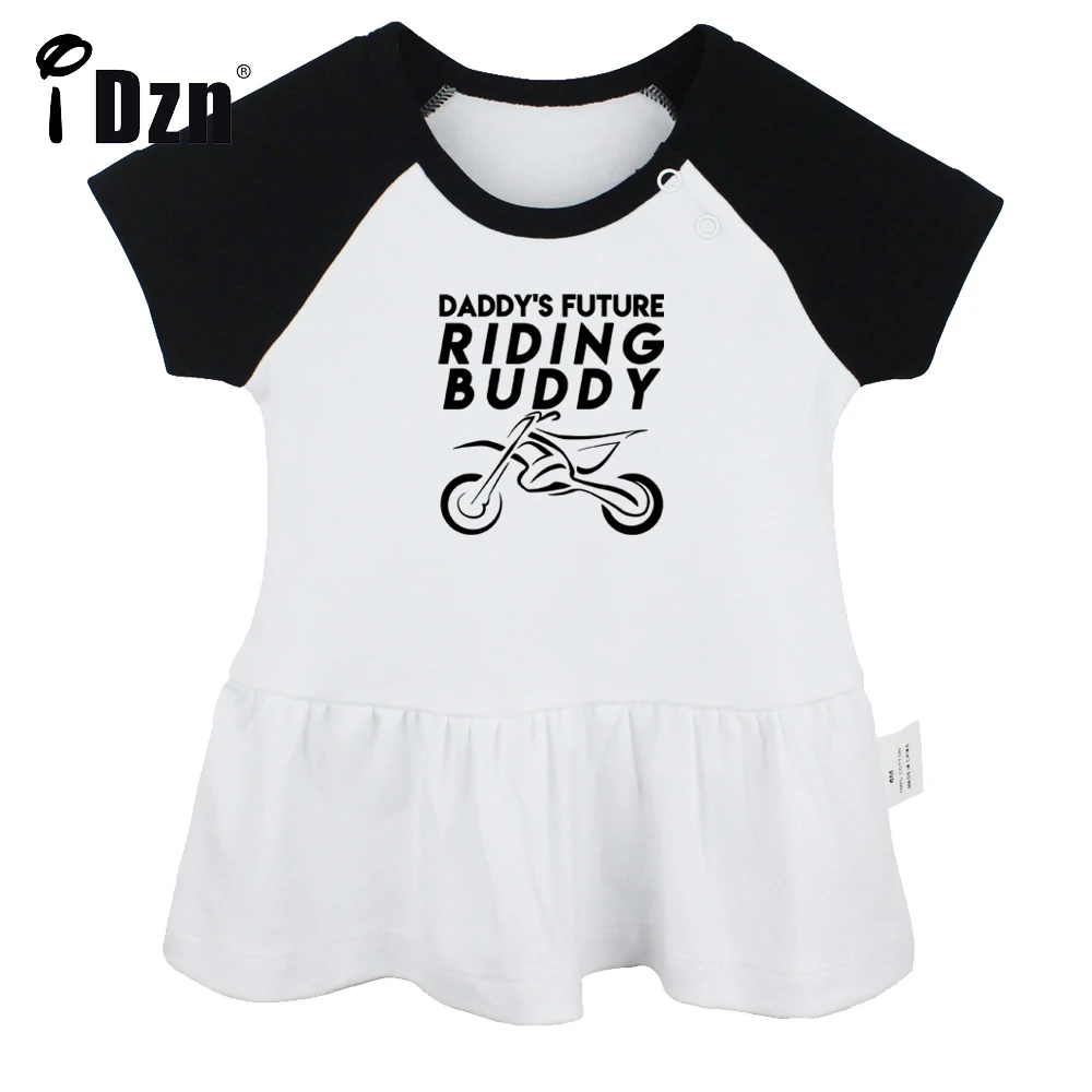 

iDzn Summer NEW Daddy's Future Motocross Riding Buddy Baby Girl Cute Short Sleeve Dress Infant Pleated Dress Soft Cotton Dresses