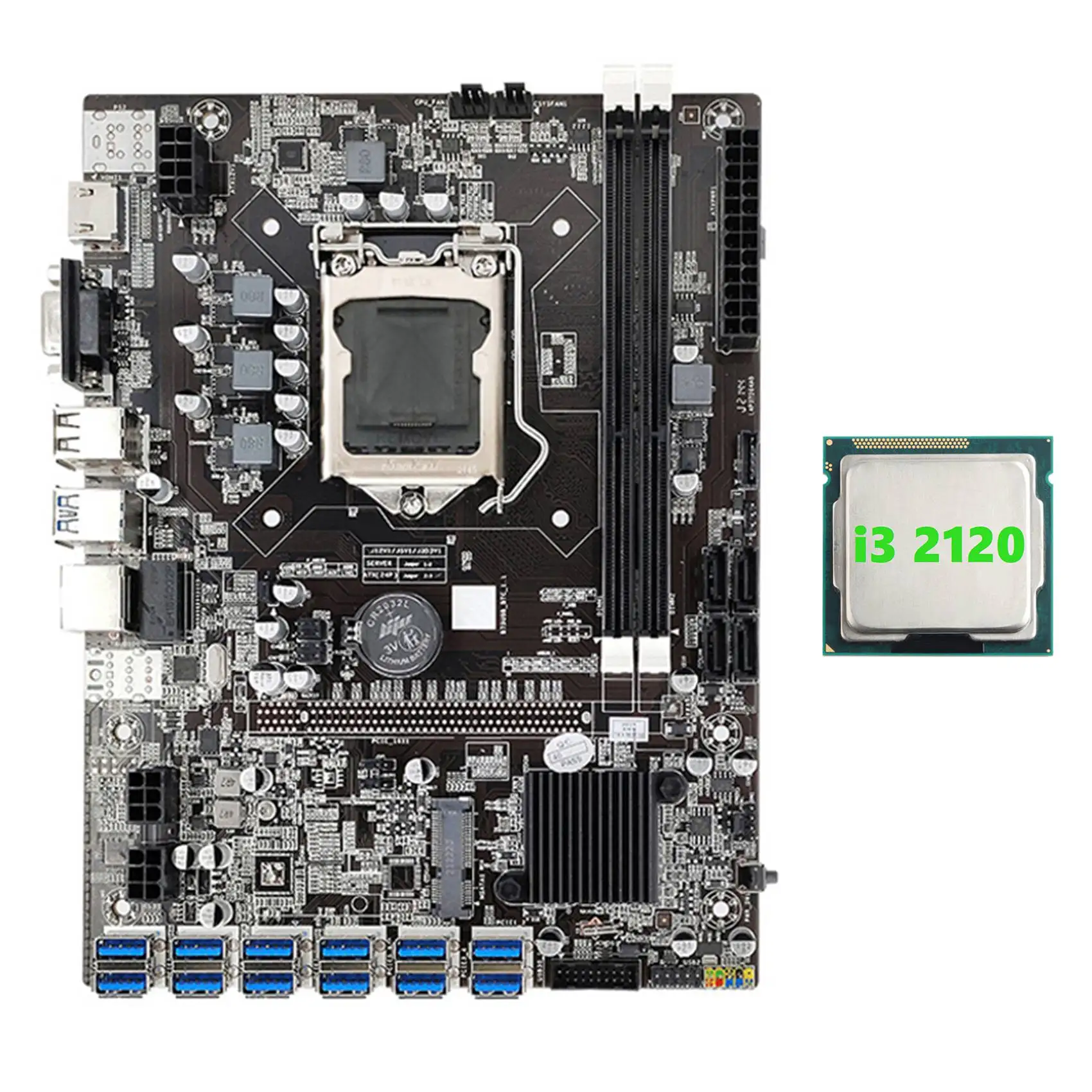 

B75 ETH Mining Motherboard 12 PCIE to USB with I3 2120 CPU LGA1155 MSATA Support 2XDDR3 B75 USB BTC Miner Motherboard