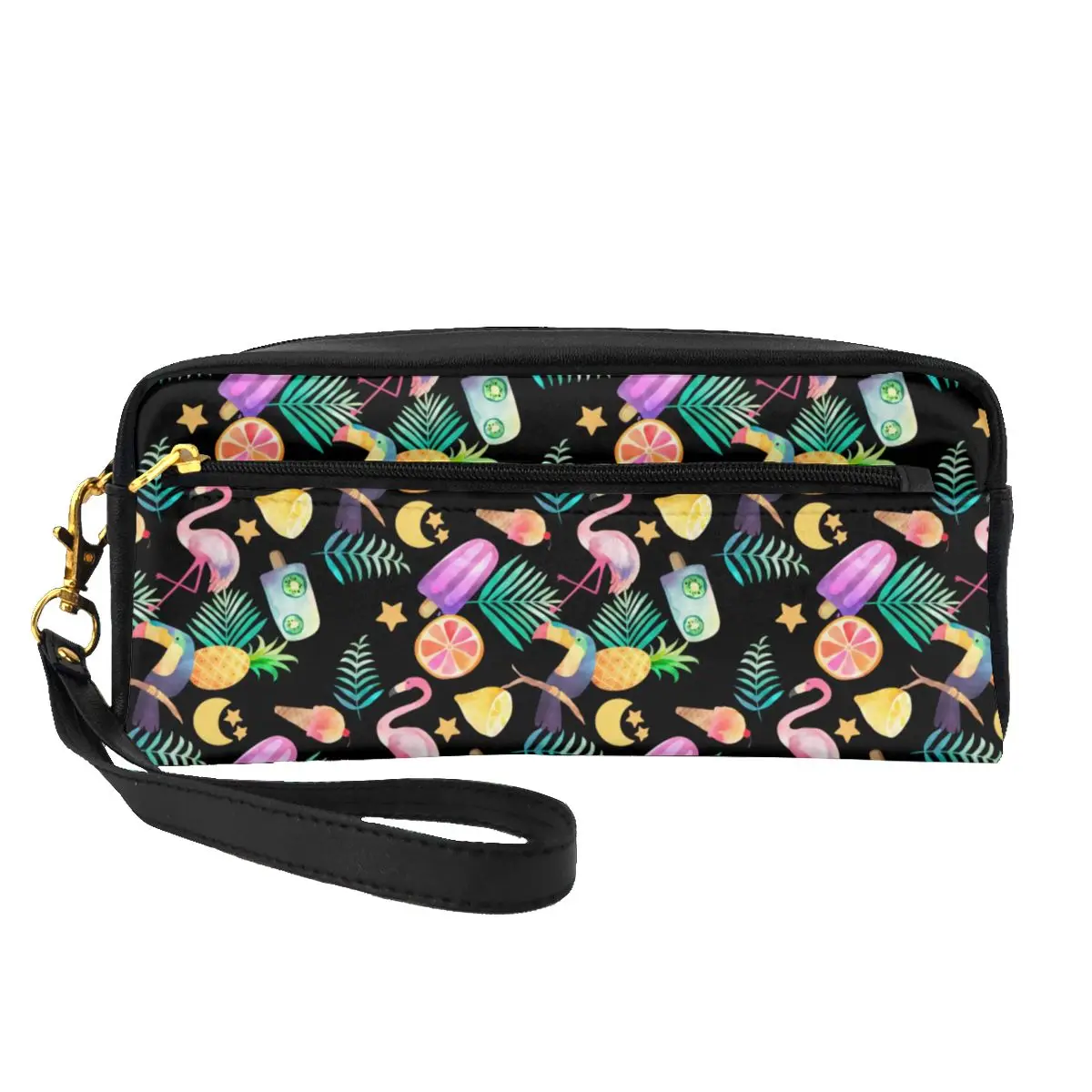 

Кожаные Органайзеры для хранения с рисунком розового фламинго, красочная Веселая тропическая организация, женская косметичка