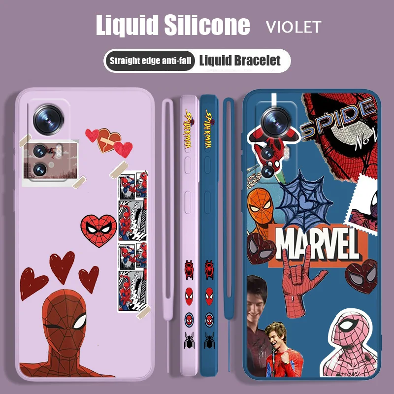 

Marvel Cute Spiderman For Xiaomi Mi 13 12T 12S 12X 11i 11X 11T 10T 10S Lite Pro Ultra Liquid Left Rope Soft Phone Case