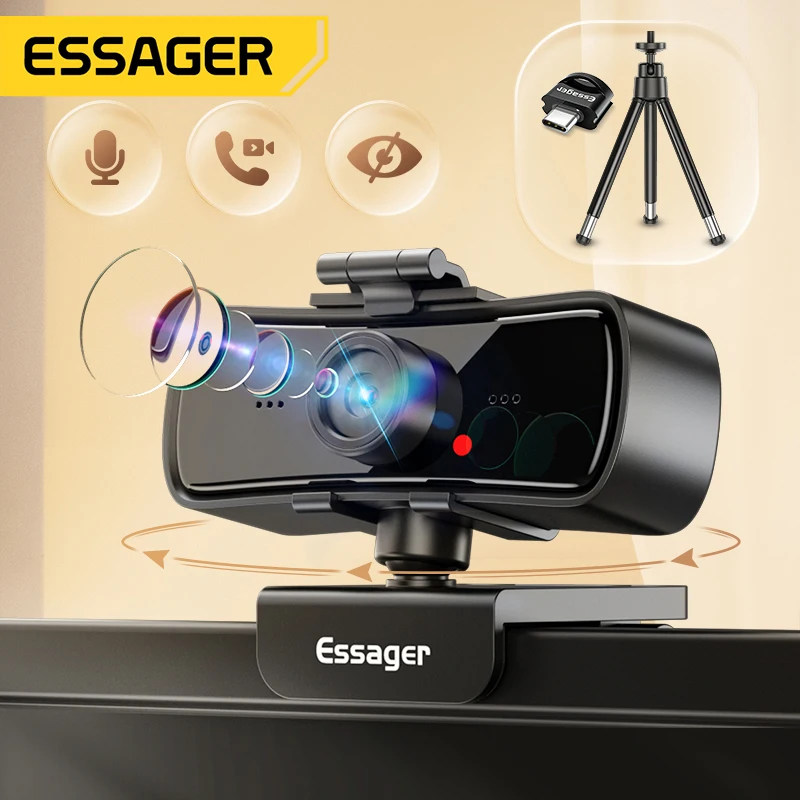  Веб-камера Essager C3, USB, 1080P, 2K Full HD, с микрофоном и автофокусом 