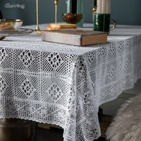 gerring american country knit white crochet tablecloth hollow out tv table cotton tea white table cover wedding party decoration