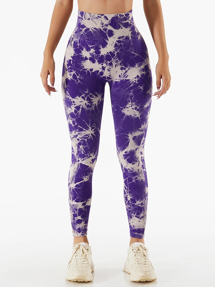 Women Yoga Leggings Seamless Fitness High Waist Fashion Tie Dye Printed Leggings Push Up Sports Workout Running Legging Femme
