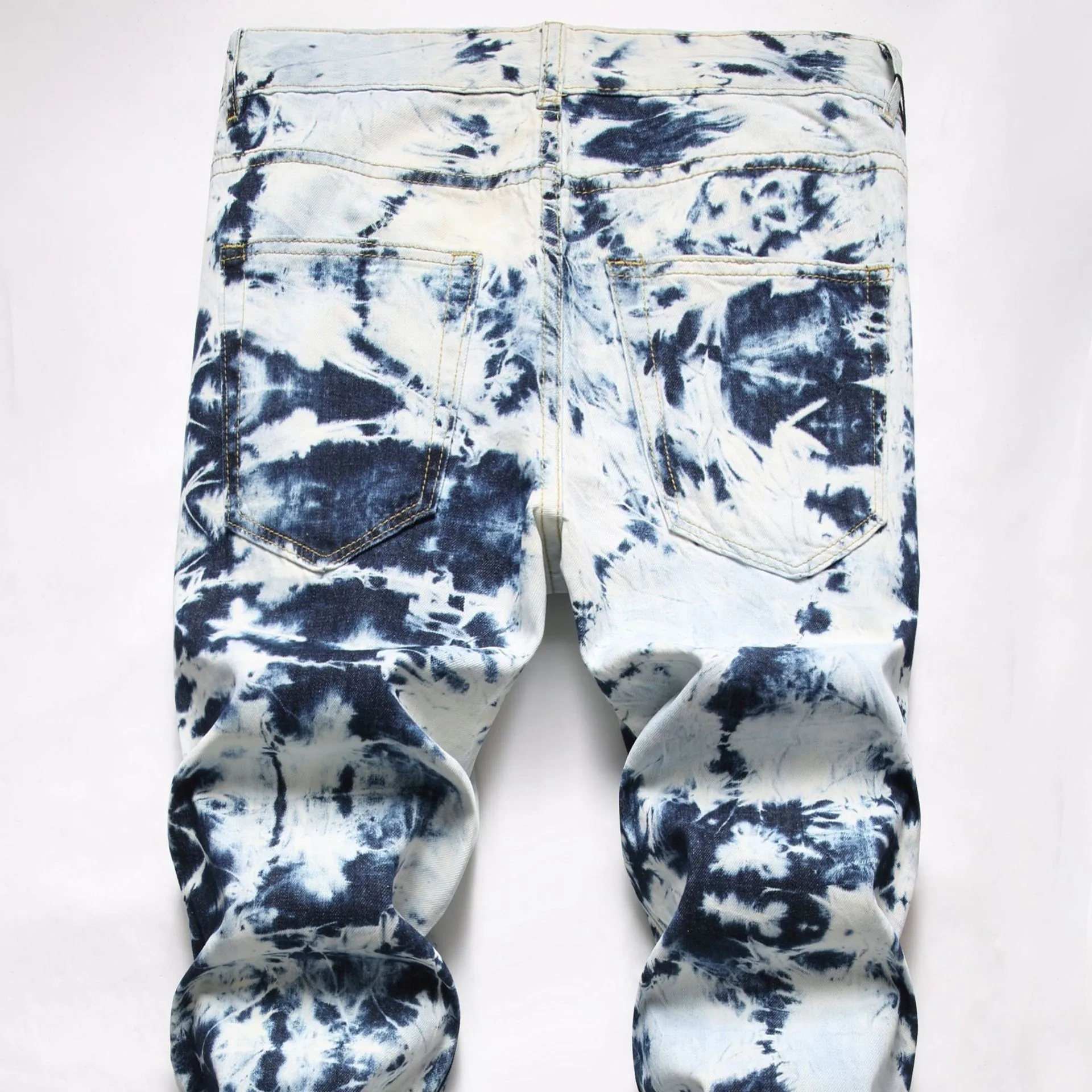 Mens Jeans Snowflake Tie-dyed Ripped Jeans Fashion Streetwear Men's Pants Spring and Autumn Full Length Deinm Pans