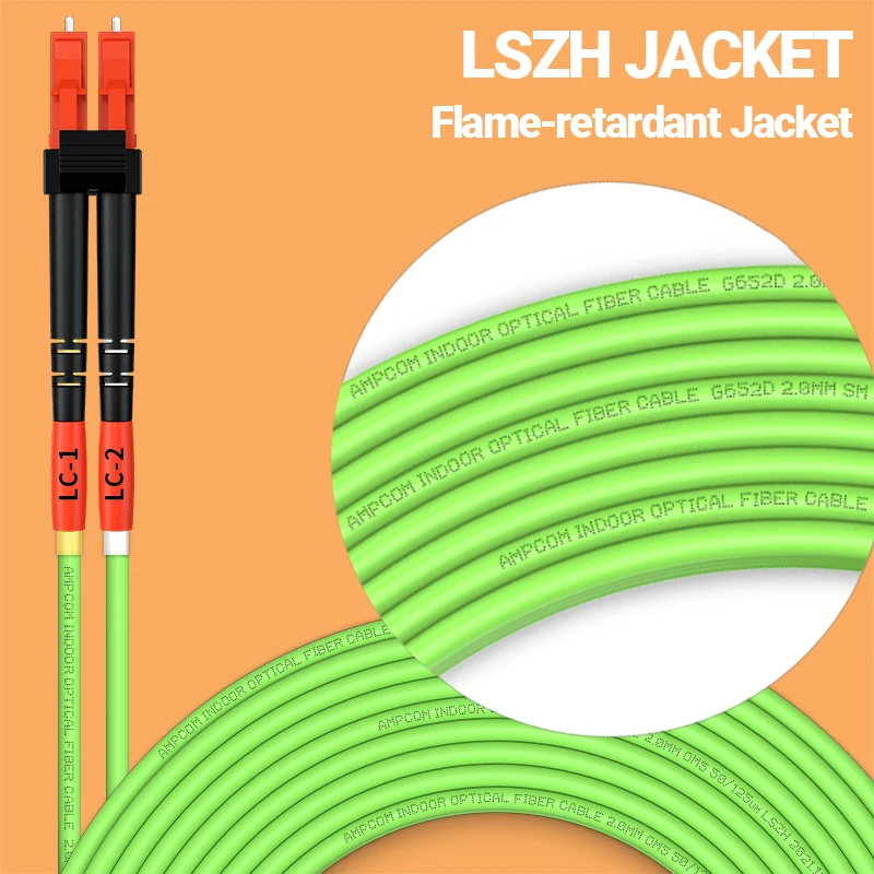 AMPCOM OM5 LC to LC UPC Fiber Optical Patch Cable Multimode Duplex MMF 50/125μm 100Gbps Bend Insensitive 2.0mm Fiber Optic Cord