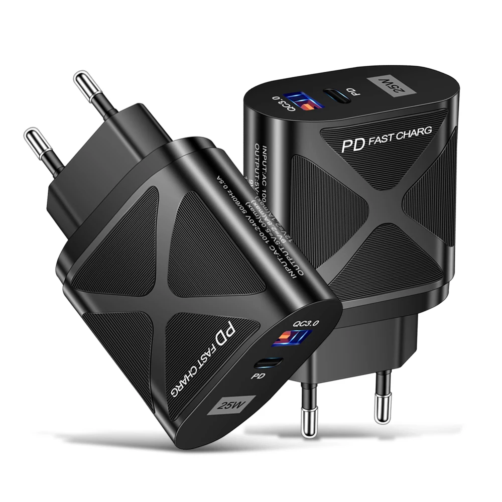 

5a Fast Charging 2-port Usb Charger Phone Charger Adapter Pd Fast Charge 5a Mobile Phone Charger 25w Pd Charger Us Uk Eu Plug