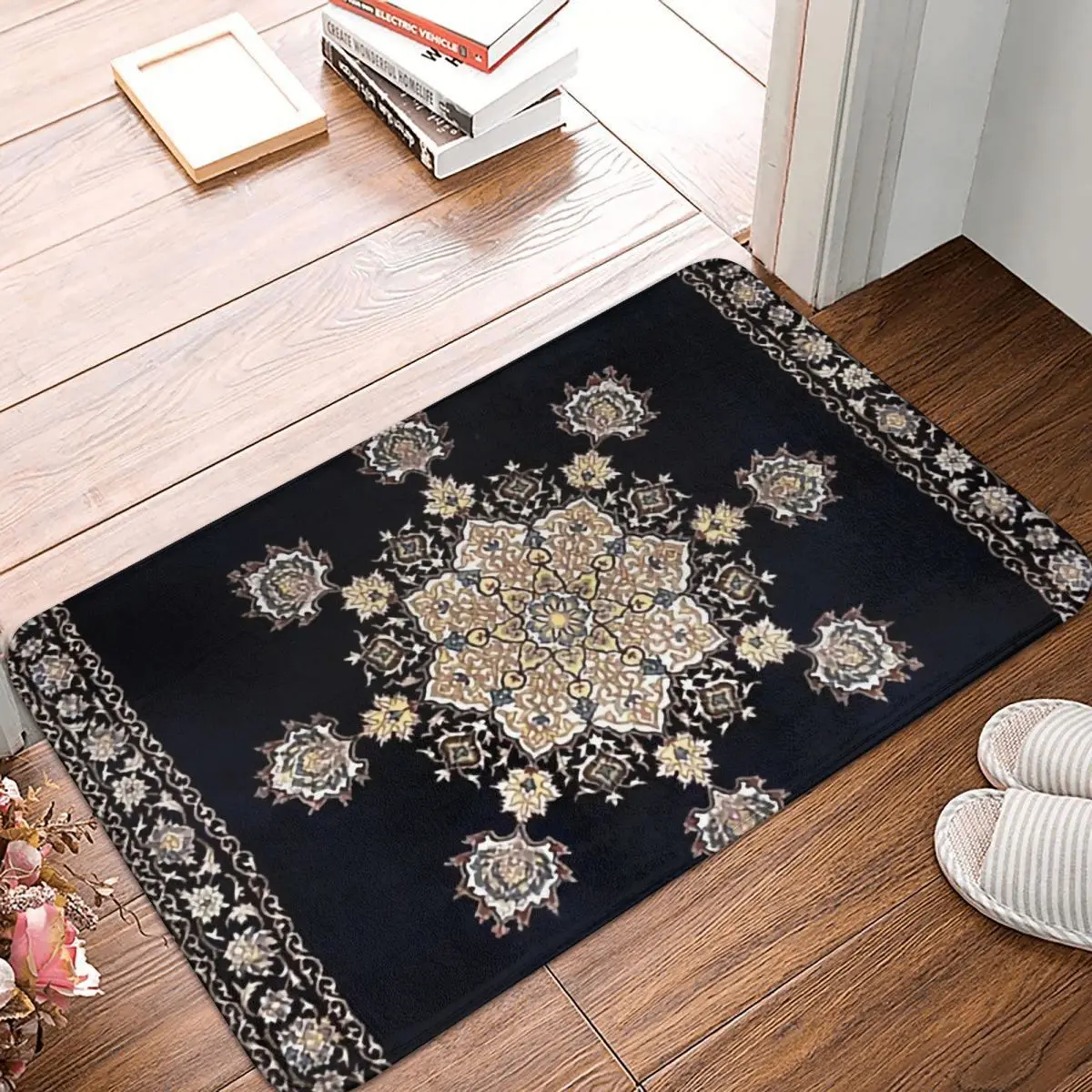

Восточный коврик художественная культура, нескользящий Придверный коврик, черный коврик для ванной и спальни, уличный ковер, домашний совр...