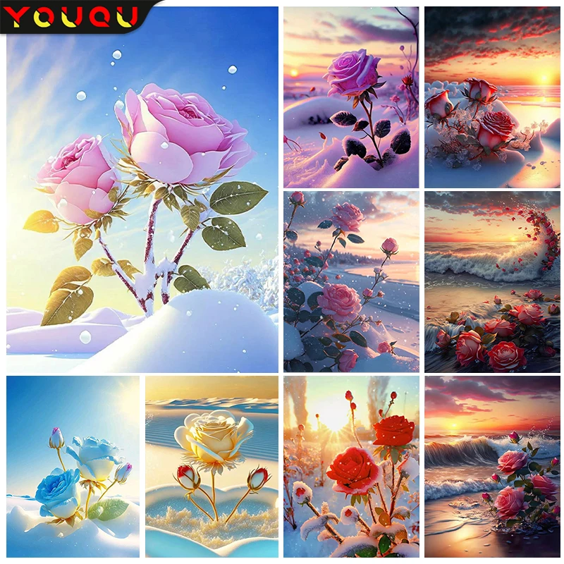 

YOUQU Flower Series DIY 5D Diamond Painting “Rose” Diamond Embroidery Mosaic Picture Cross Stitch Home Landscape Decoration