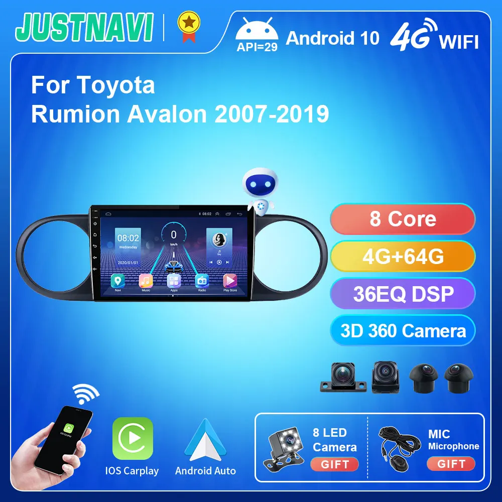 

JUSTNAVI QT5 Android 10.0 Car Radio Player For Toyota Rumion Avalon 2007 - 2019 GPS DSP Car Play IPS OBD Multimedia Serero Auto