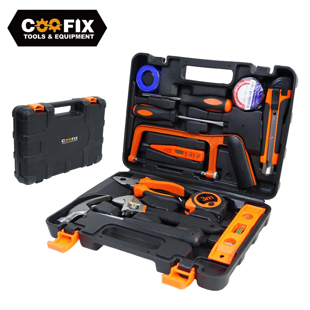 

Набор ручных инструментов COOFIX для домашнего ремонта с пластиковым ящиком для инструментов, отвертками, плоскогубцами, молотком, 13 шт.