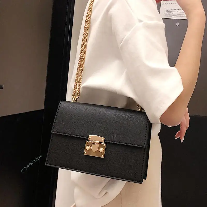 

CCMM Elegant Female Small Square Bag Fashion New Quality PU Leather Women's Designer Handbag Lock Chain Shoulder Messenger bags