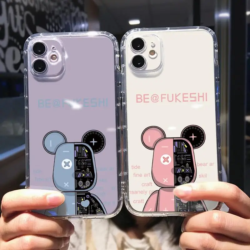 Модный прозрачный чехол с роботом медведем для iPhone 11 Max Pro Plus 6 6s X Xr Xs 8 7 7P 12 13 Mini SE 2020