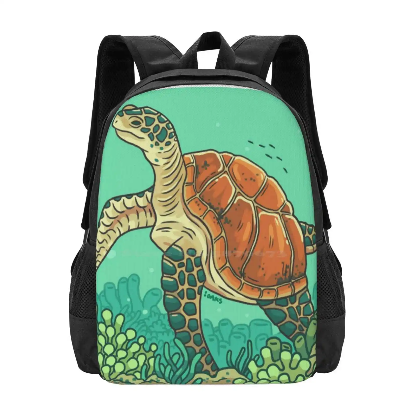 

Green Coral Sea Turtle Pattern Design Bag Student'S Backpack Seaturtle Sea Life Ocean Life Coral Life Coral Reef Coralreef