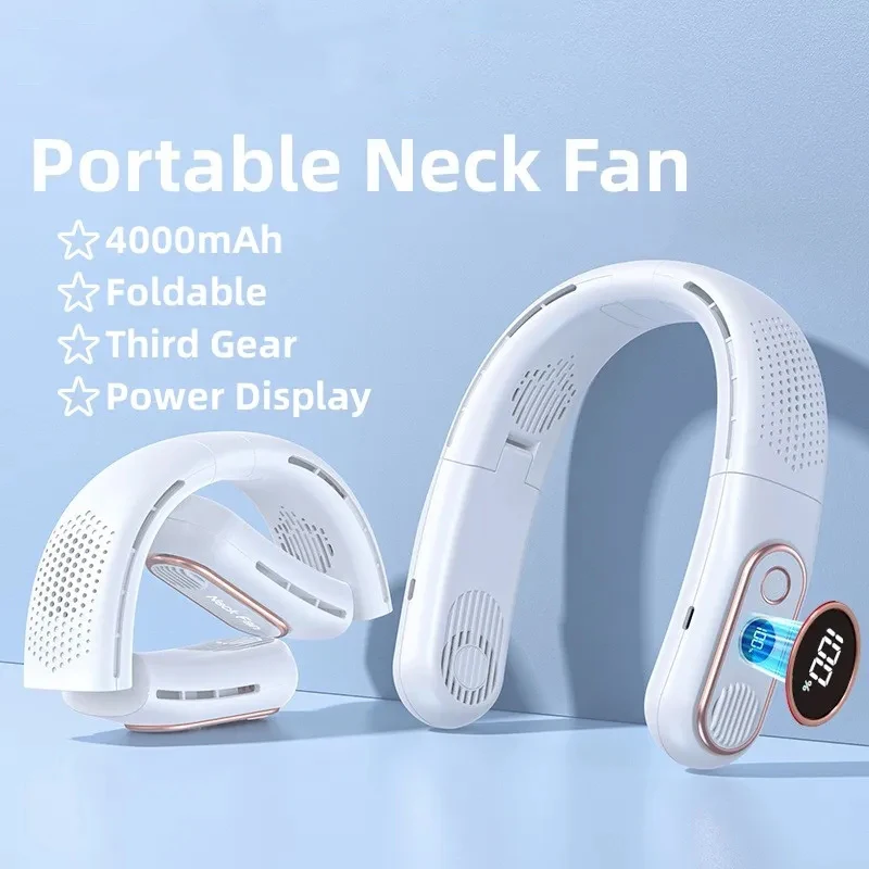 

4000mAh Neck Fan Electric Wireless Portable Rechargeable Hanging Fan Silent Ventilador Cooling USB Bladeless Mute Sports Fans