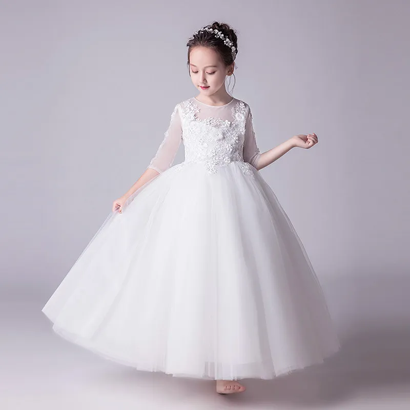 

Gorgeous Ankle-length Half Sleeve Beading Princess Flower Girl Dresses Prom Evening Pageant Holiday Party Performance Show Dress