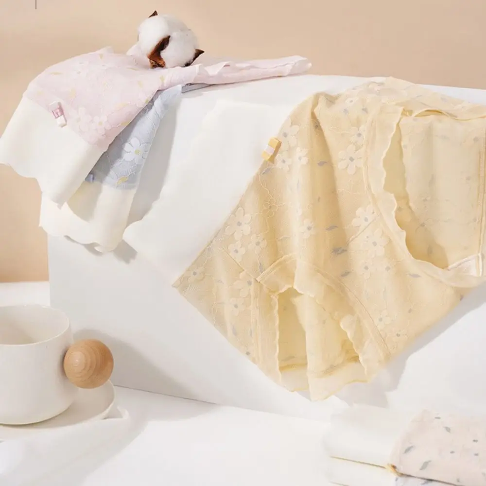 

Flower Underwear Elastic Middle Waist Thin Underwear Women High Split Lace Panties for Girl