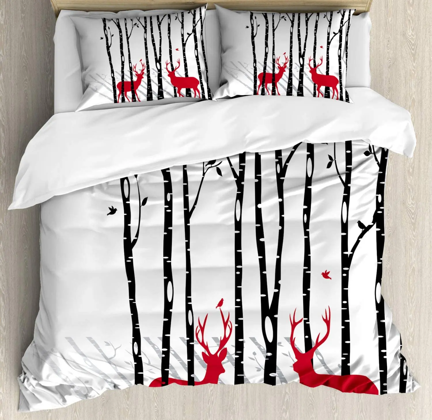 Набор пододеяльников с оленями деревьями и лесами красными праздничными