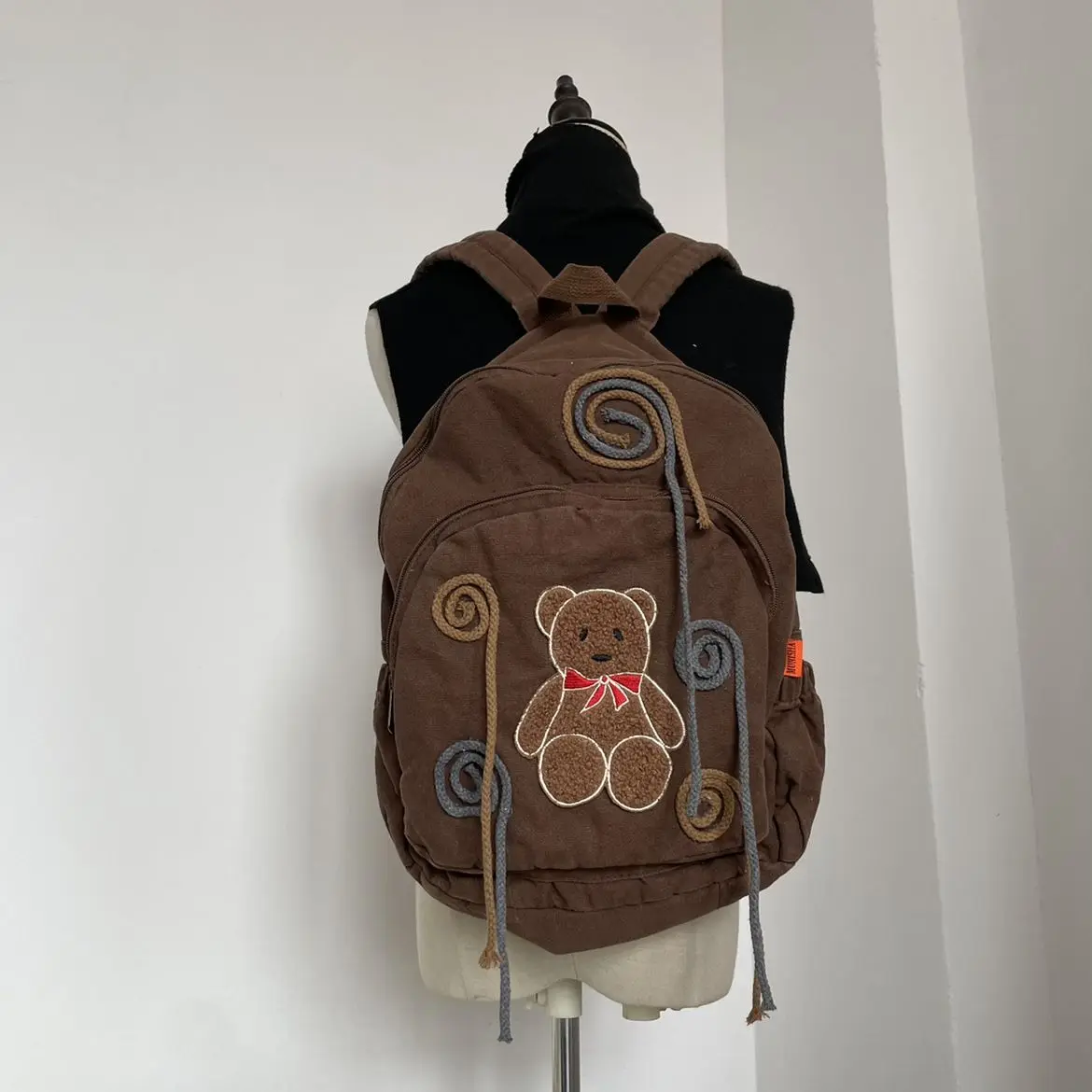 Винтажный рюкзак JIAERDI с изображением медведя Женский Повседневный холщовый