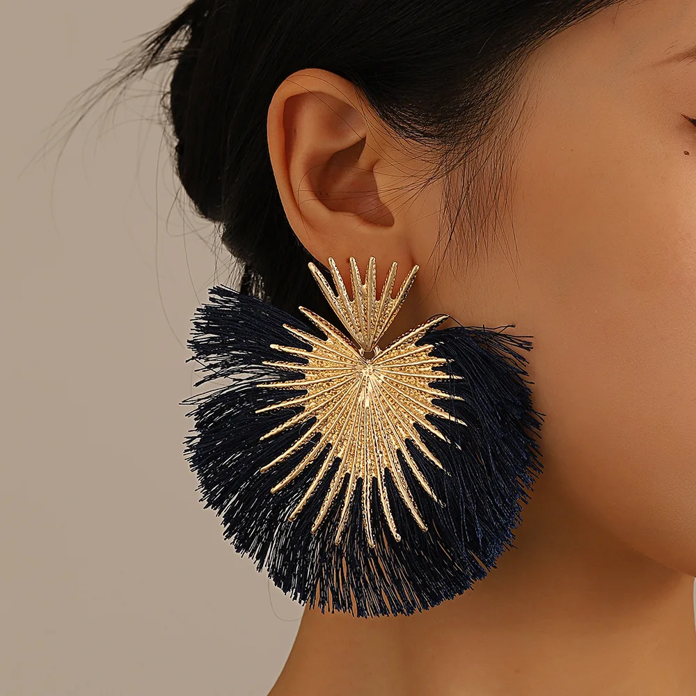 

Bohemian Sector Tassel Earrings for Women Wedding Party Statement Dangle Earrings Jewelry Vintage Geometric Drop Earrings Gift