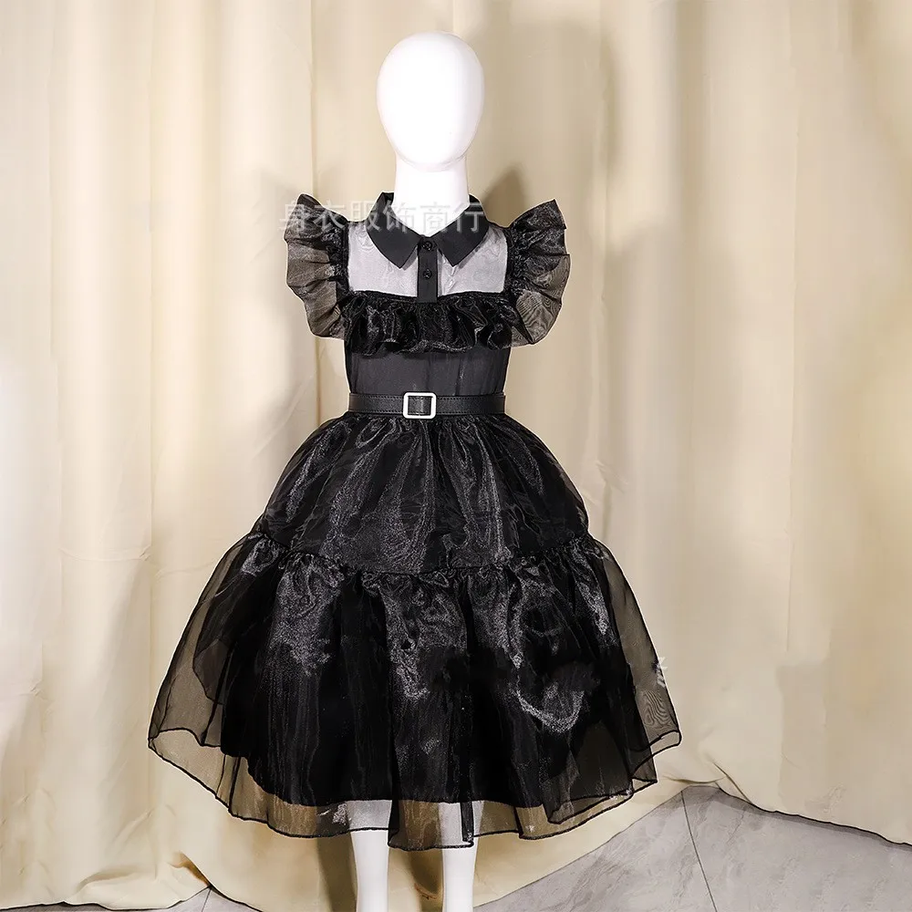 Новинка платье в стиле сред черное с поясом для девочек на день рождения вечерние