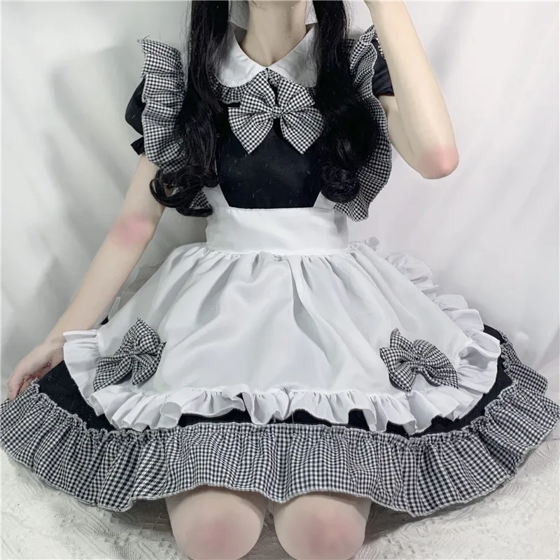 

Anime Cartoon Cosplay Costumes Japanese Kwaii Maid Lingerie Dress Goth Clothes Women Punk Gothic Lolita Maid Outfits Black White